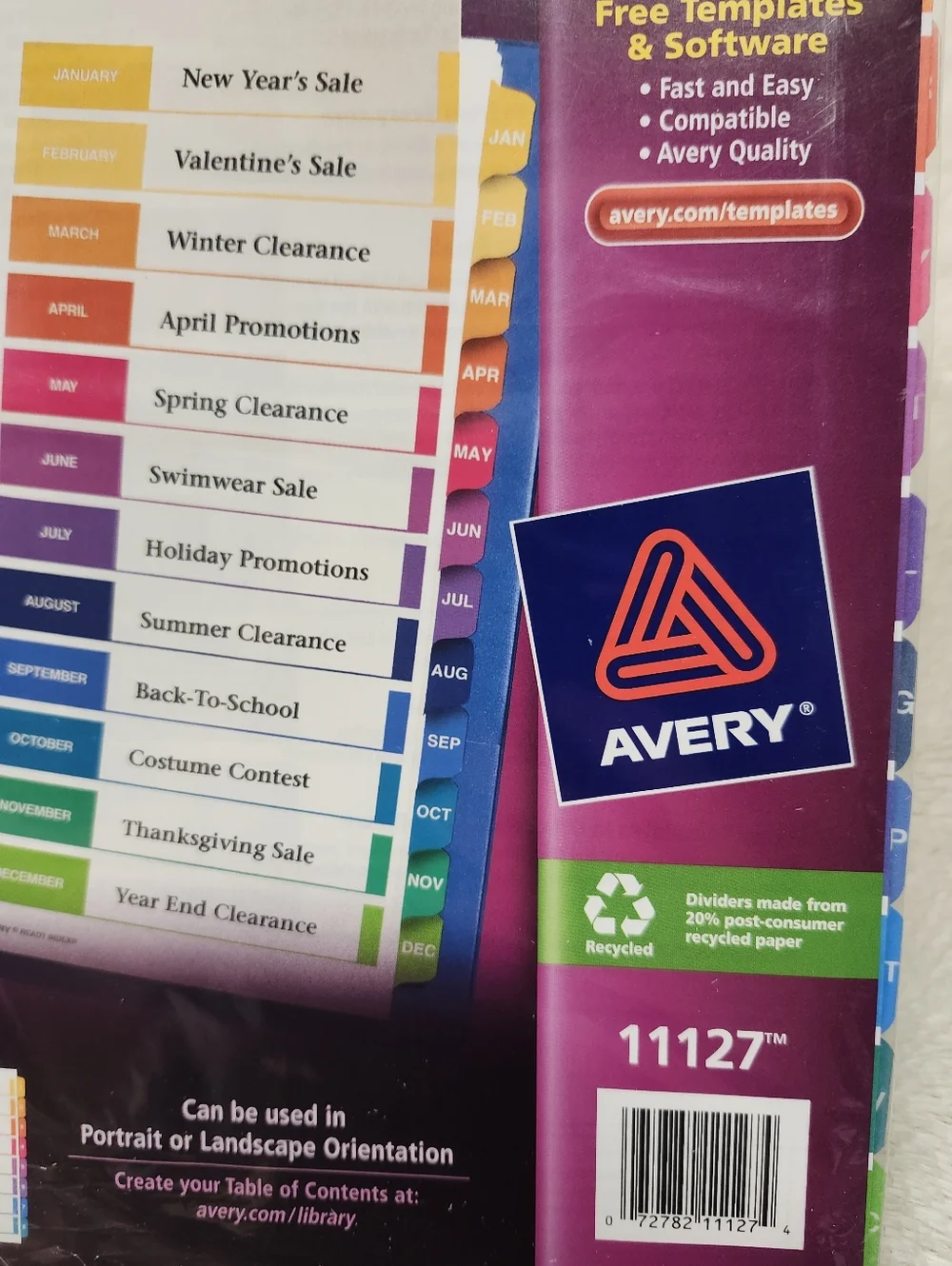 New Avery Ready Index Table of Contents Monthly Dividers, 12-Tab, for 8.5x11
